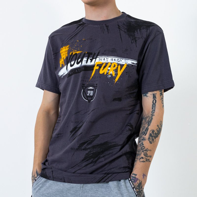 Tamsiai pilki medvilniniai marškinėliai su įspaudu-Drabužiai