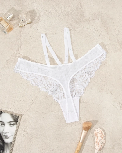 "Royalfashion" Moteriškos nėriniuotos kelnaitės su tangais, baltos