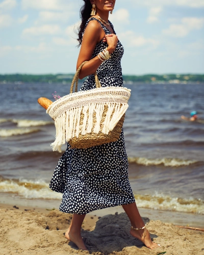 Royalfashion Женское черное длинное платье в горошек