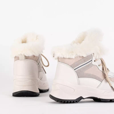 Женские зимние сапоги OUTLET Eco leather кремовые Qert- Обувь