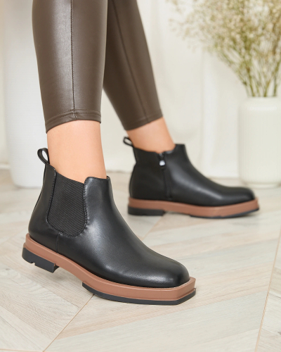 Royalfashion Черные женские сапоги а'ля соболь с коричневой вставкой Wererix