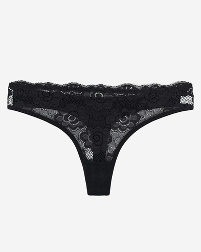 Женские однотонные кружевные трусики черного цвета, стринги - Нижнее белье