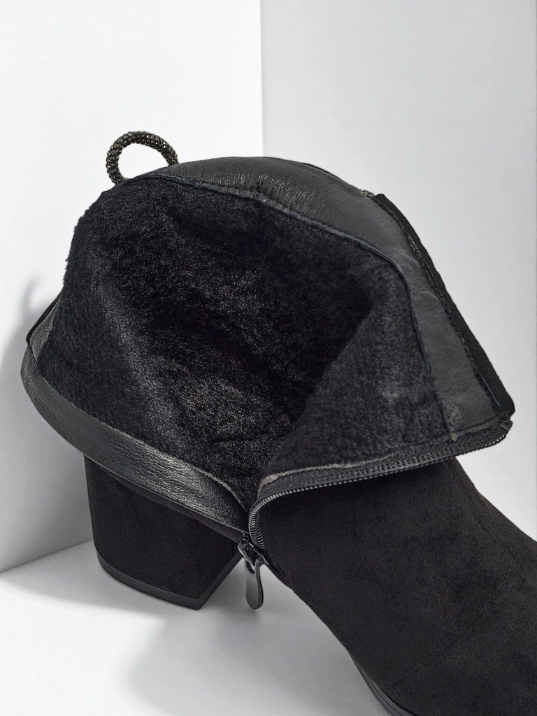 Moteriški eko zomšiniai aulinukai su storu kulnu Ornella