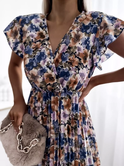 Фиолетовое женское цветочное платье длиной до колена - Одежда