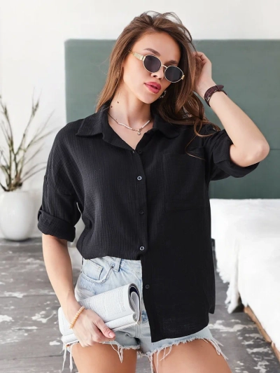 Рубашка из хлопка Royalfashion для женщин с тиснением, с V-образным вырезом и рукавами 3/4