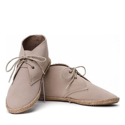 Beżowe wiązane botki - Obuwie