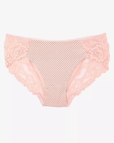 Rožinės moteriškos kelnaitės su taškuotu raštu - apatinis trikotažas