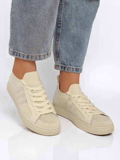 Beżowe sneakersy Damiani – lekkie trampki tkanina/skóra eco na lato