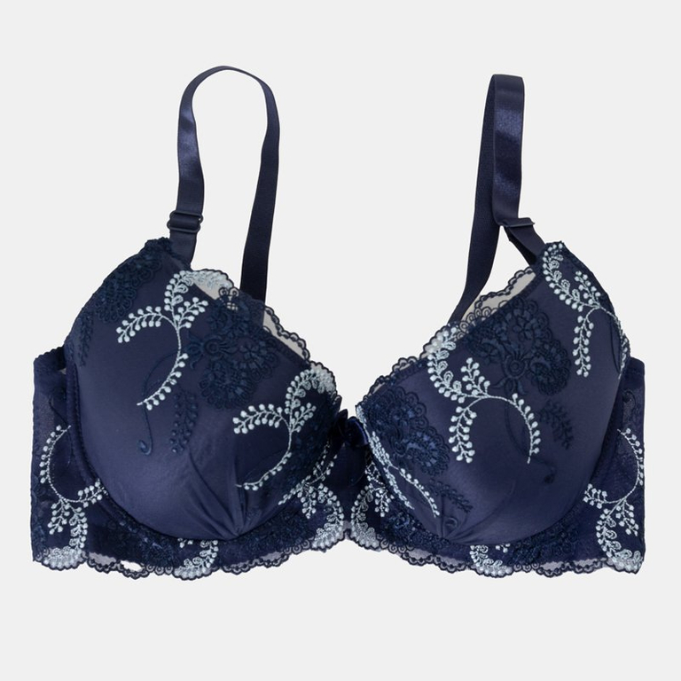Темно-синий бюстгальтер на подкладке с кружевом - Нижнее белье