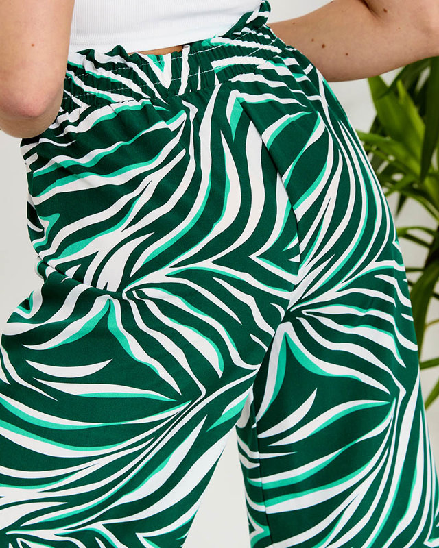 Raštuotos moteriškos palazzo kelnės, žalios spalvos - Apranga