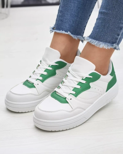 Белые женские спортивные туфли с зелеными вставками Tercua- Footwear