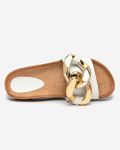 Женские сандалии Athenis Bianco Royalfashion – искусственная кожа, золотая цепь