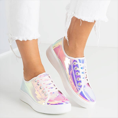 Fioletowe holograficzne tenisówki na platformie Vordena - Obuwie