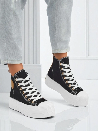 Женские кеды Callisto Nero на платформе, ткань, черные, лето/осень