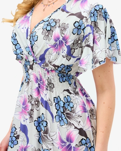 Moteriška šviesiai pilka midi suknelė su gėlių raštu - Apranga