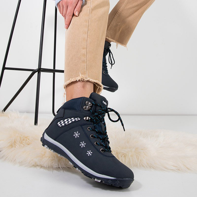 Зимние женские ботинки темно-синего цвета со снежинками Sniesavo - Обувь