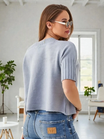 Royalfashion moterų viskozės megztinis trumpomis rankovėmis