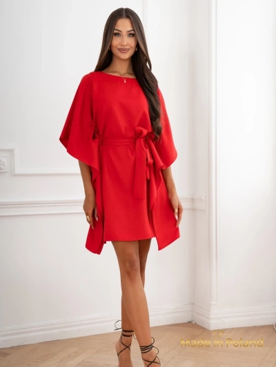Elegantiška raudona suknelė ilgomis rankovėmis Athena