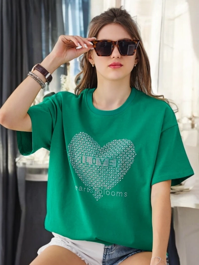 Женская хлопковая футболка Royalfashion LOVE с стразами