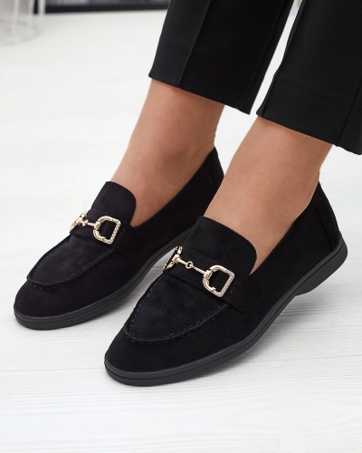 Черные женские мокасины с золотым украшением Neterri - Обувь