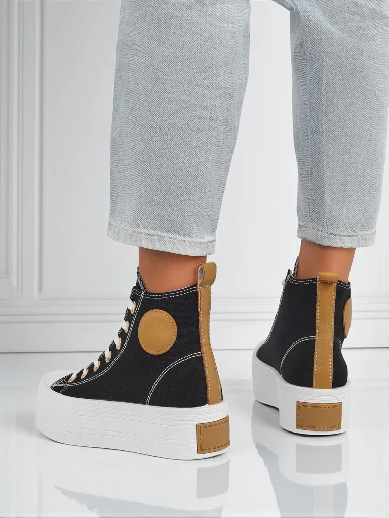 Женские кеды Callisto Nero на платформе, ткань, черные, лето/осень