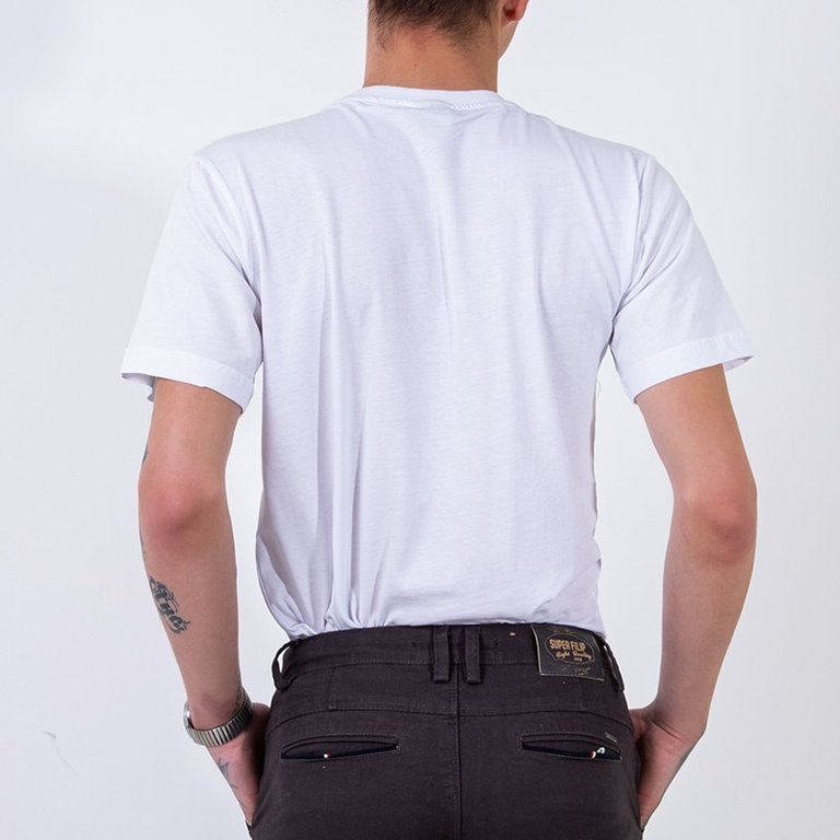 Vyriški balti medvilniniai marškinėliai su įspaudu-Drabužiai