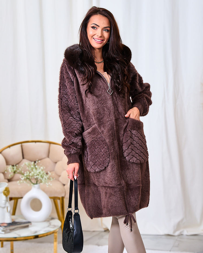 Женское пальто из искусственного меха Royalfashion Brown