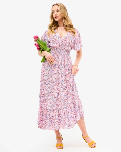 Красное женское узорчатое платье-миди - Одежда