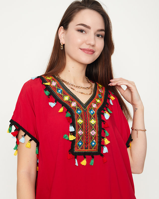 Maroon moteriška vasaros paplūdimio tunika su kutais - Drabužiai