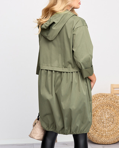 Женская длинная ветровка темно-зеленого цвета - Одежда