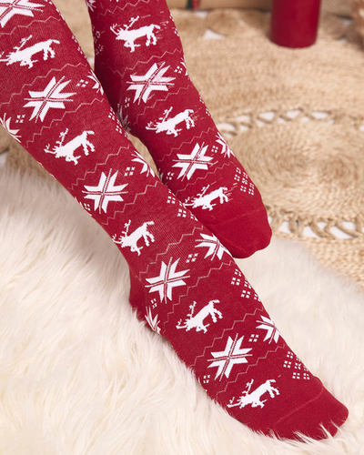 Женские рождественские носки через колено бордового цвета - Нижнее белье