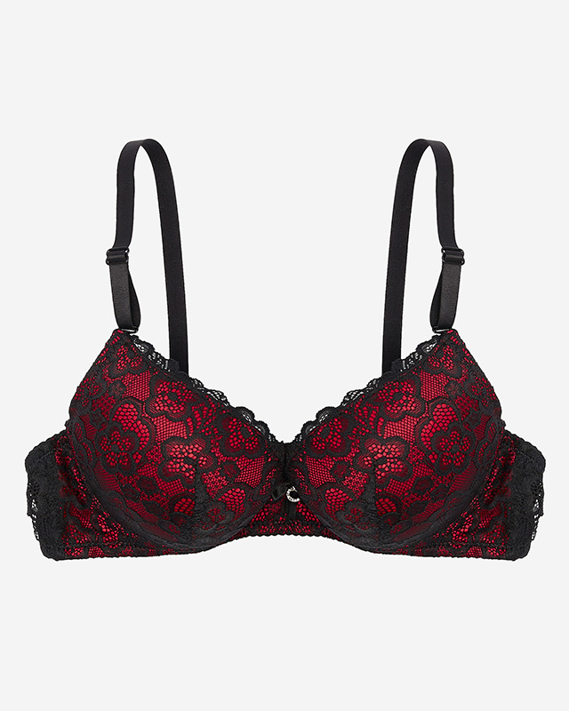 Raudonos ir juodos spalvos nėriniuota moteriška liemenėlė - Apatinis trikotažas