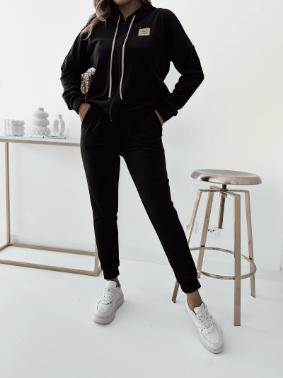 Royalfashion Черный женский велюровый комплект толстовок