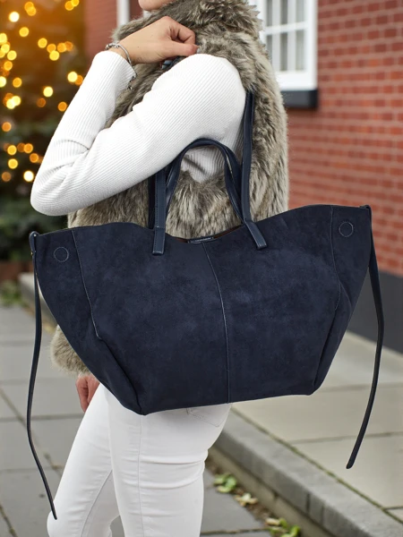 Moteriška pirkinių rankinė eko zomšinė su mažesne eko odine rankine komplekte 2in1 Elinea