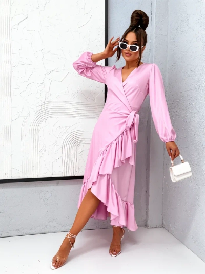 Royalfashion Связанное женское миди-платье с рюшами