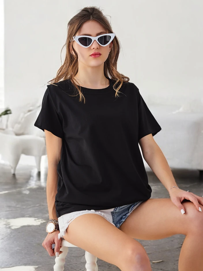 Royalfashion Женская хлопковая повседневная футболка с круглым вырезом