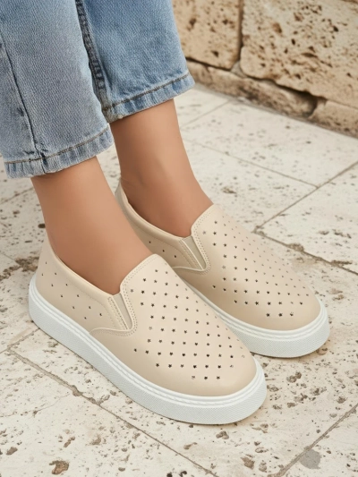 Callista Beige Eco-Leather Platform Slip-ons for Ladies