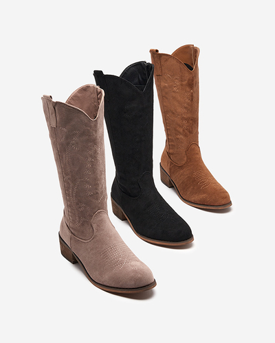 Moteriški batai iki blauzdos vidurio su chaki spalvos siuvinėjimu Redarika - Avalynė