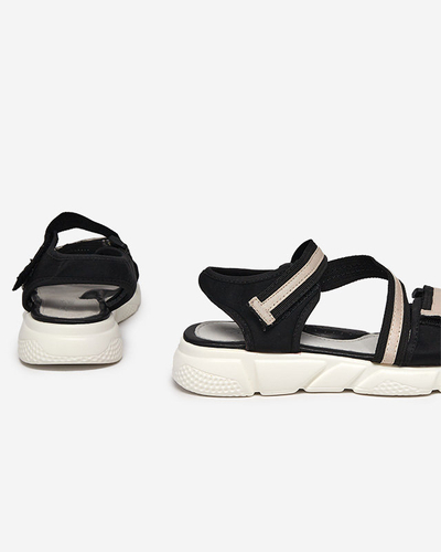 Juodos ir smėlio spalvos vaikiškos basutės užsegamos Velcro Modis - Shoes