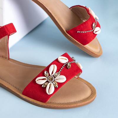 Moteriškos raudonos, plokščios basutės su ornamentais „Lucia“ - Avalynė