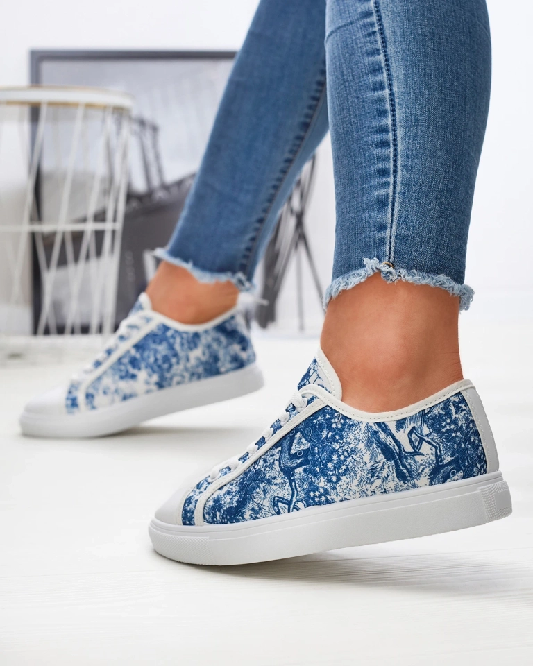 Сине-белые женские теннисные кроссовки с принтом Denoll- Footwear