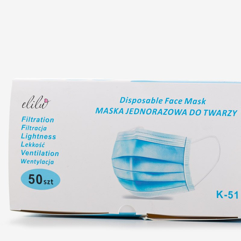 Balta 3 sluoksnių apsauginė veido kaukė 50 vnt. - Kaukės