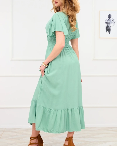 Женское одноцветное платье-миди зеленого цвета - Одежда