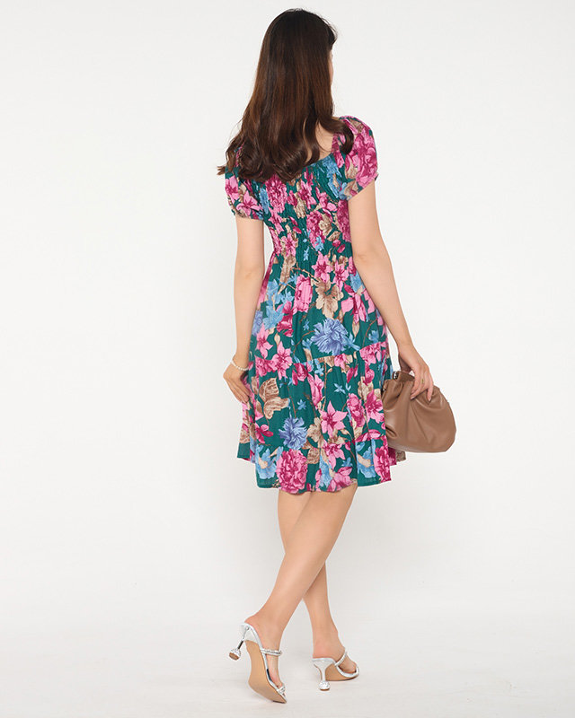 Зеленое женское мини-платье в цветы