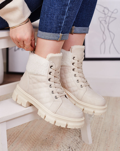 Royalfashion Бежевые женские утепленные ботинки-трапперы Hogenaf