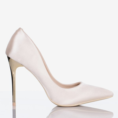 Женские бежевые атласные золотые туфли со звездой - Обувь