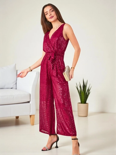 Royalfashion Длинный женский комбинезон с пайетками