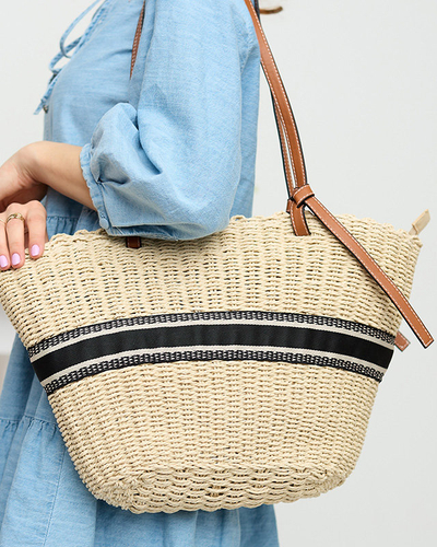 Moteriškas smėlio spalvos šiaudinis paplūdimio krepšys – Priedai