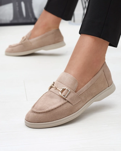 Smėlio spalvos moteriški mokasinai su aukso puošmena Neterri - Avalynė