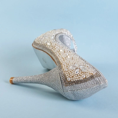 OUTLET Silver женские туфли-лодочки из парчи с цирконами и жемчугом Gitana - туфли